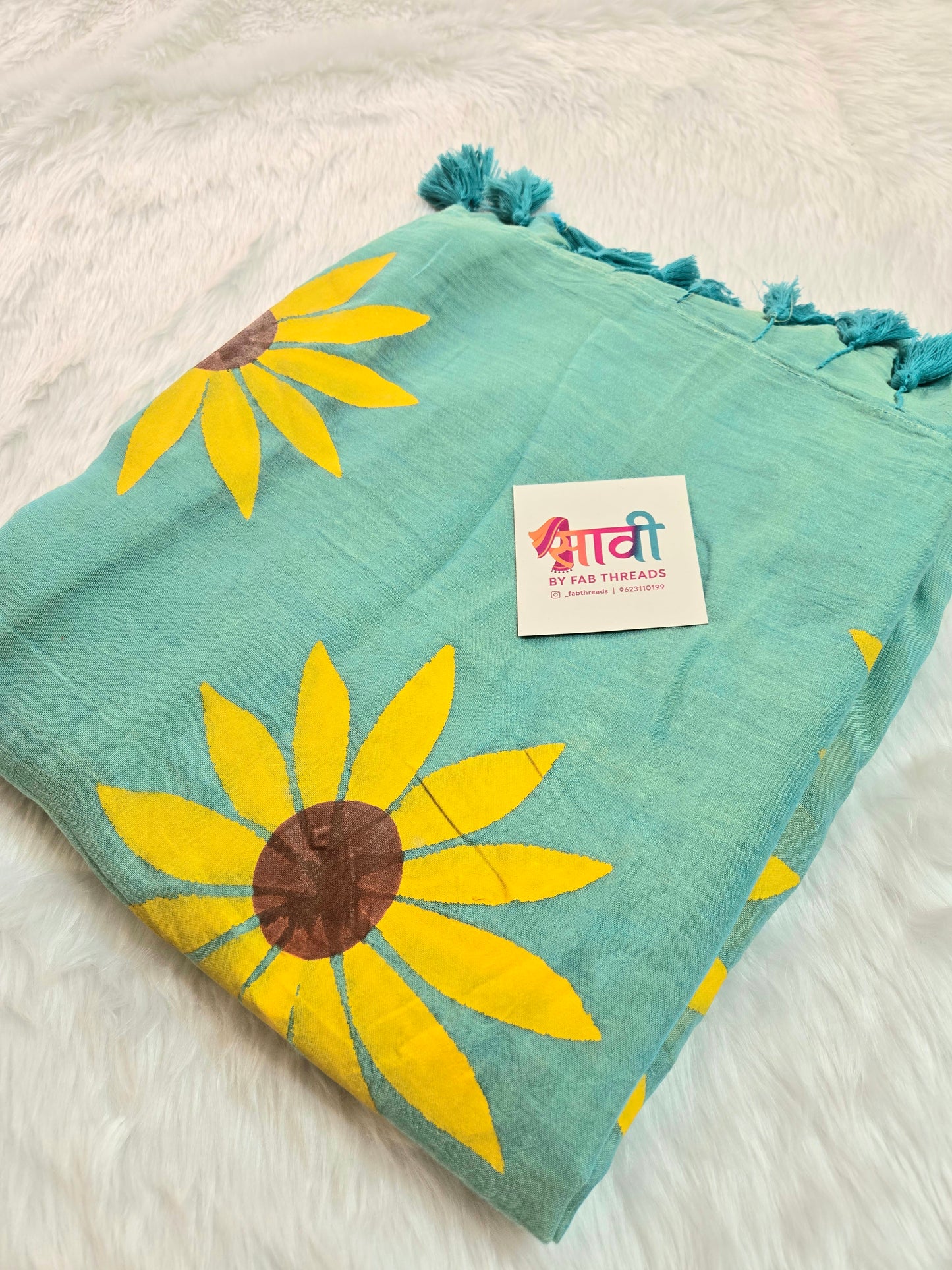 Sunflower Hand Painted Mul Cotton Saree