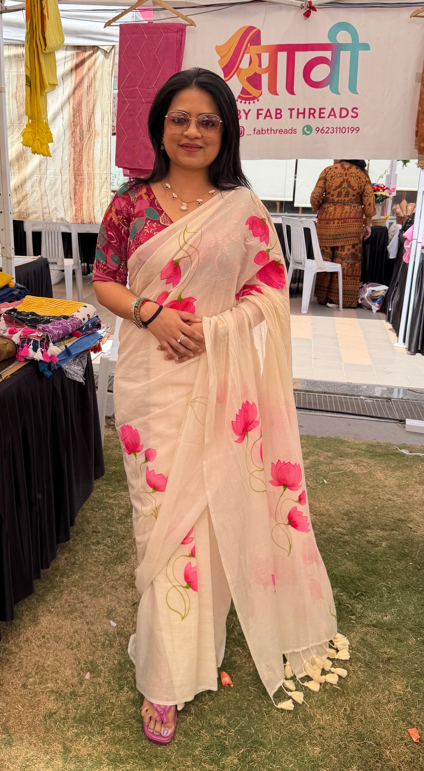 Pischwai Lotus Hand Painted Saree
