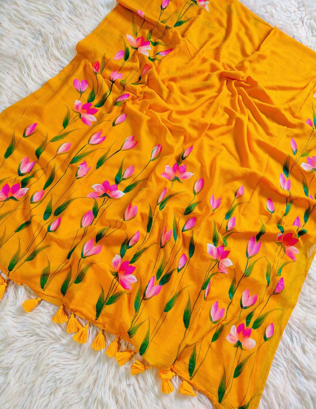 Blush Bloom Hand Painted Mul Cotton Saree