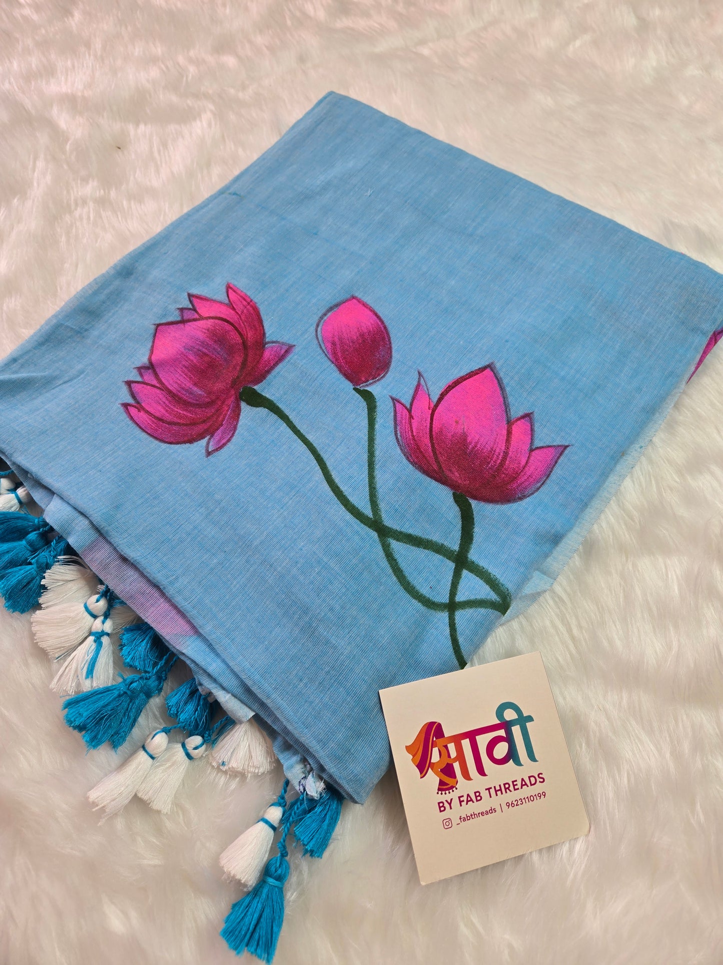 Pischwai Lotus Hand Painted Saree