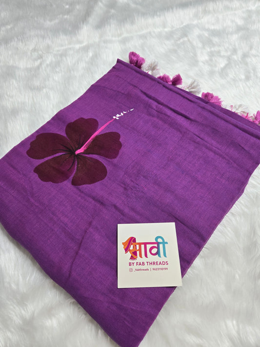 Hibiscus Hand Painted Saree