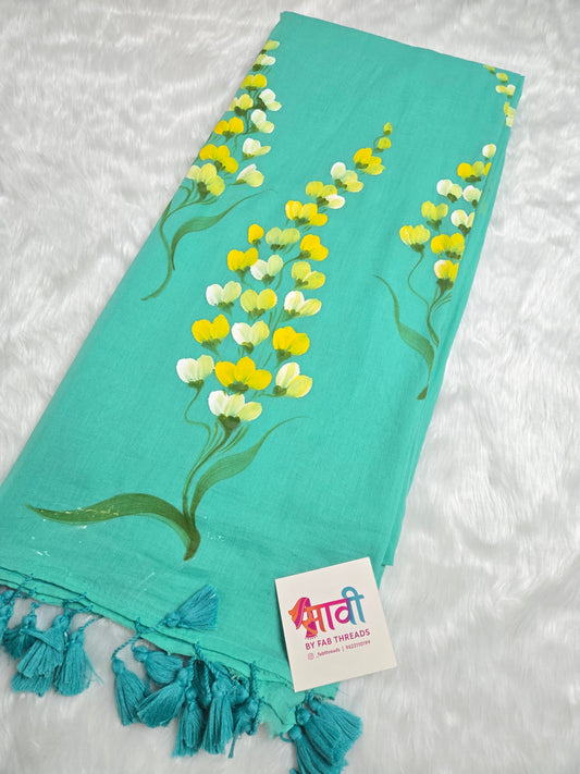 Sunheri Gul Mul Cotton Saree