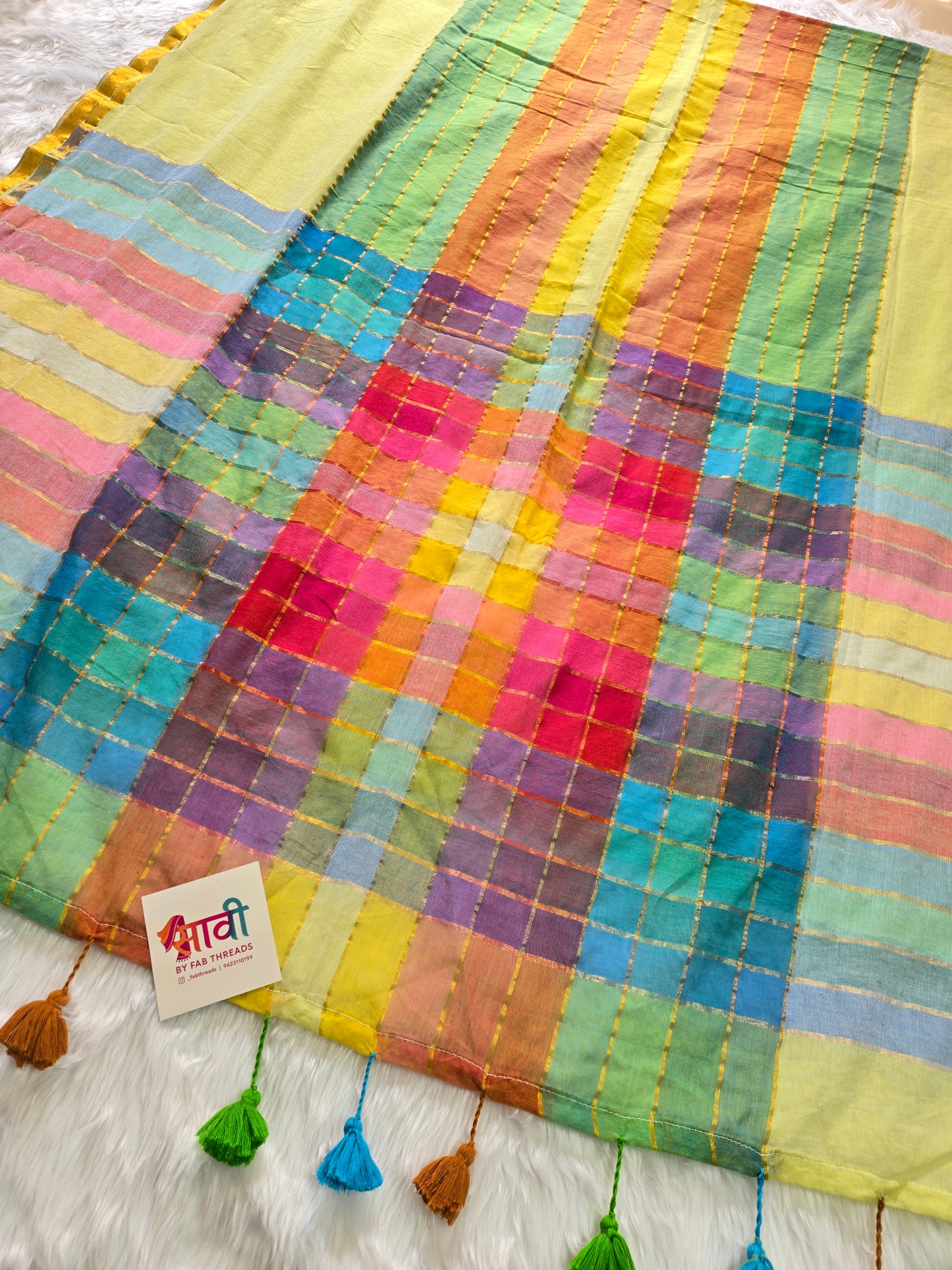 Rainbow Checks Mul Cotton Saree