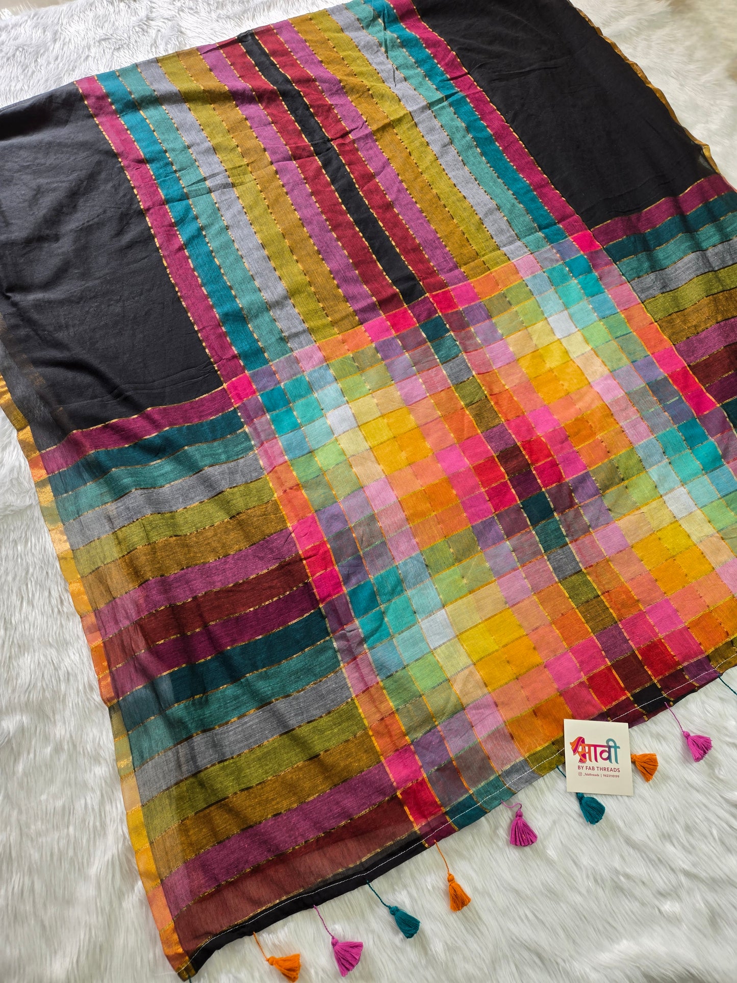 Rainbow Checks Mul Cotton Saree