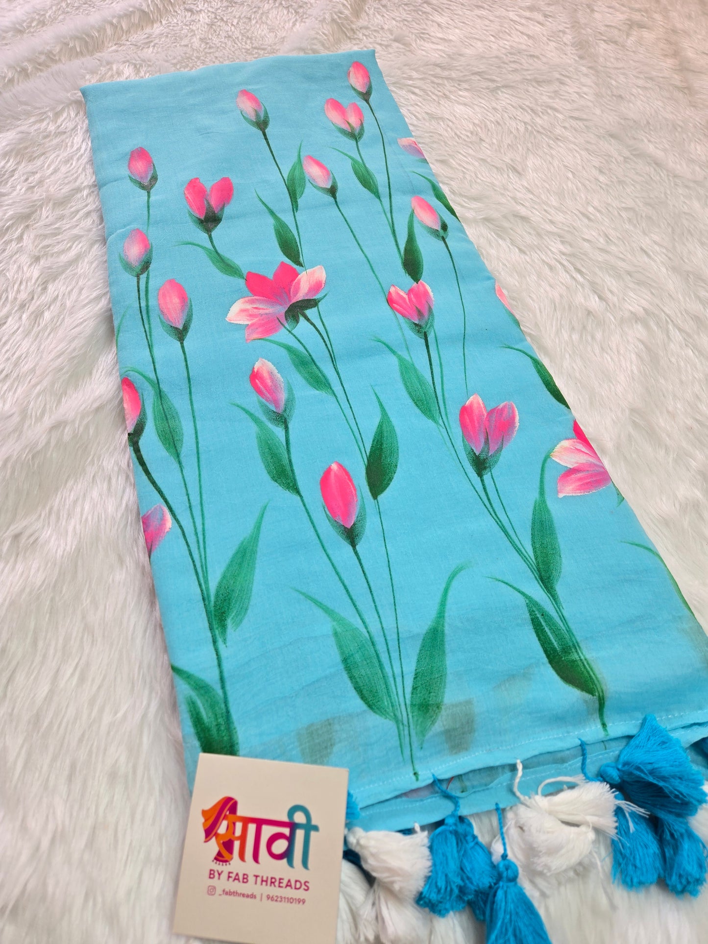 Blush Bloom Hand Painted Mul Cotton Saree