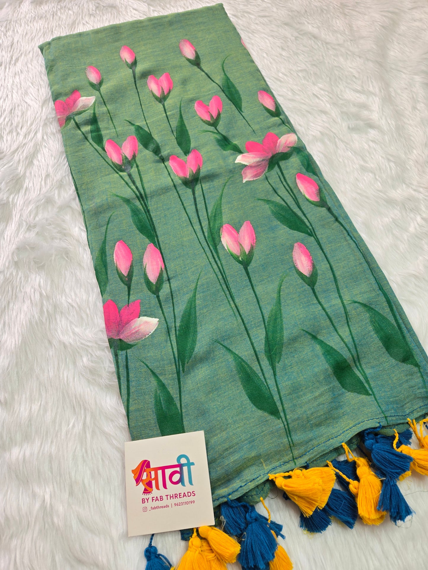 Blush Bloom Hand Painted Mul Cotton Saree