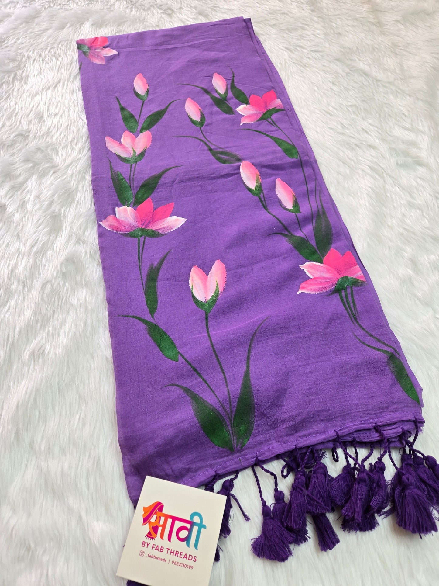 Blush Bloom Hand Painted Mul Cotton Saree