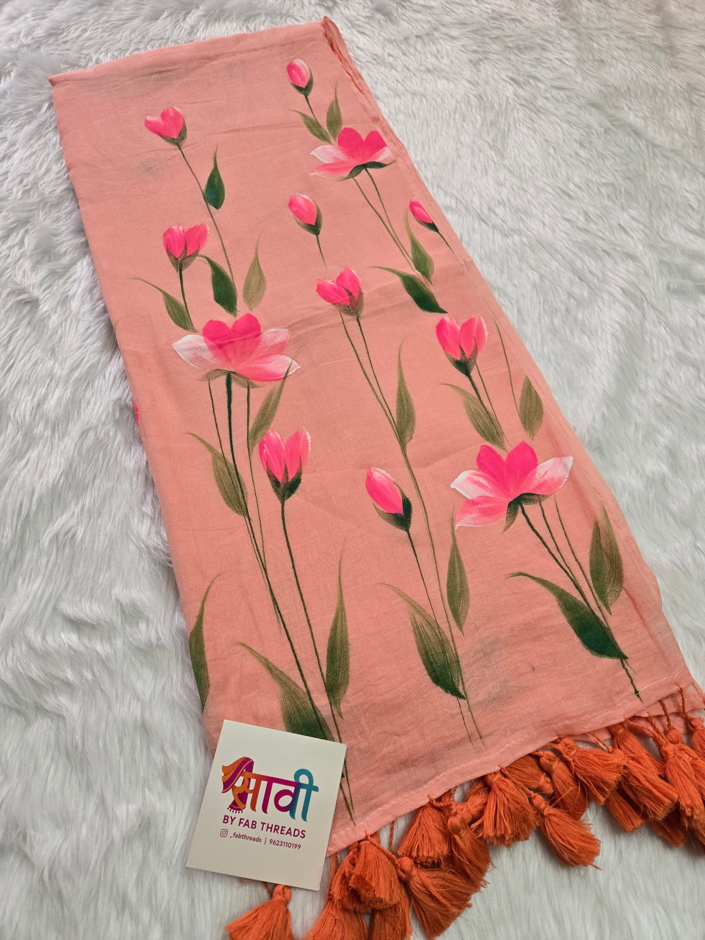 Blush Bloom Hand Painted Mul Cotton Saree