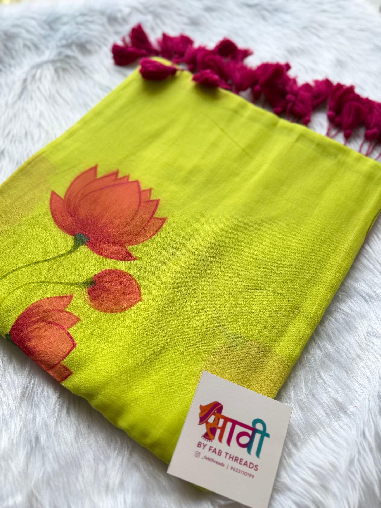 Pischwai Lotus Hand Painted Saree