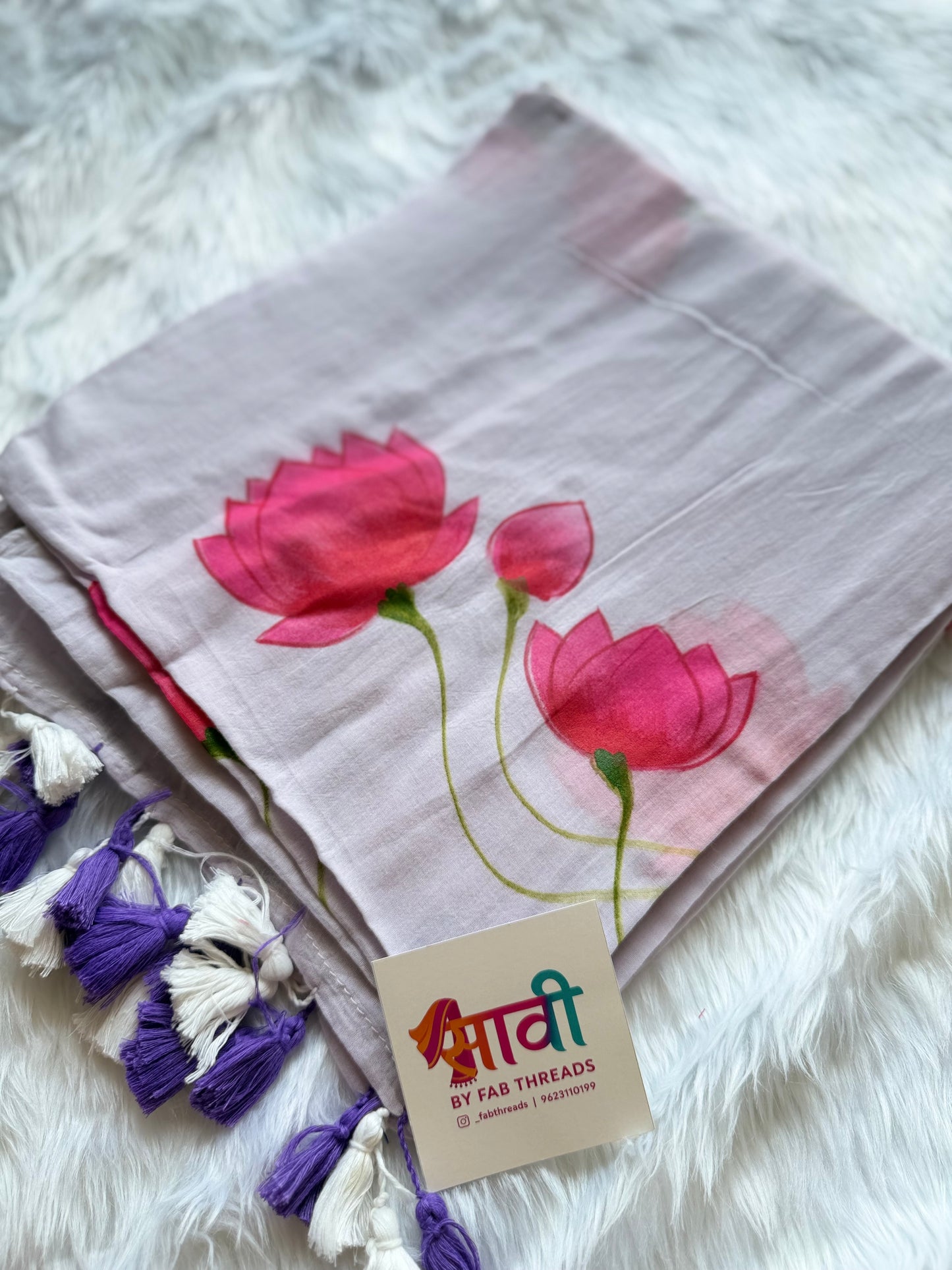 Pischwai Lotus Hand Painted Saree