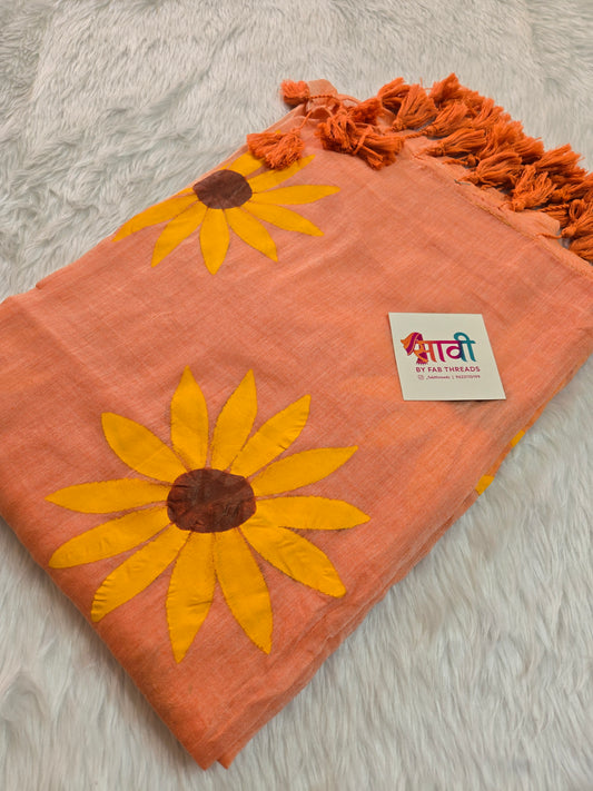 Sunflower Hand Painted Mul Cotton Saree