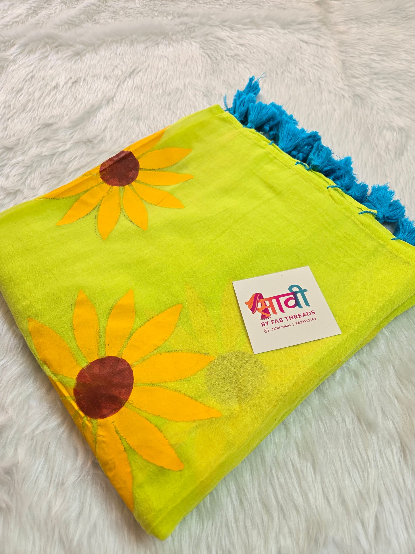 Sunflower Hand Painted Mul Cotton Saree