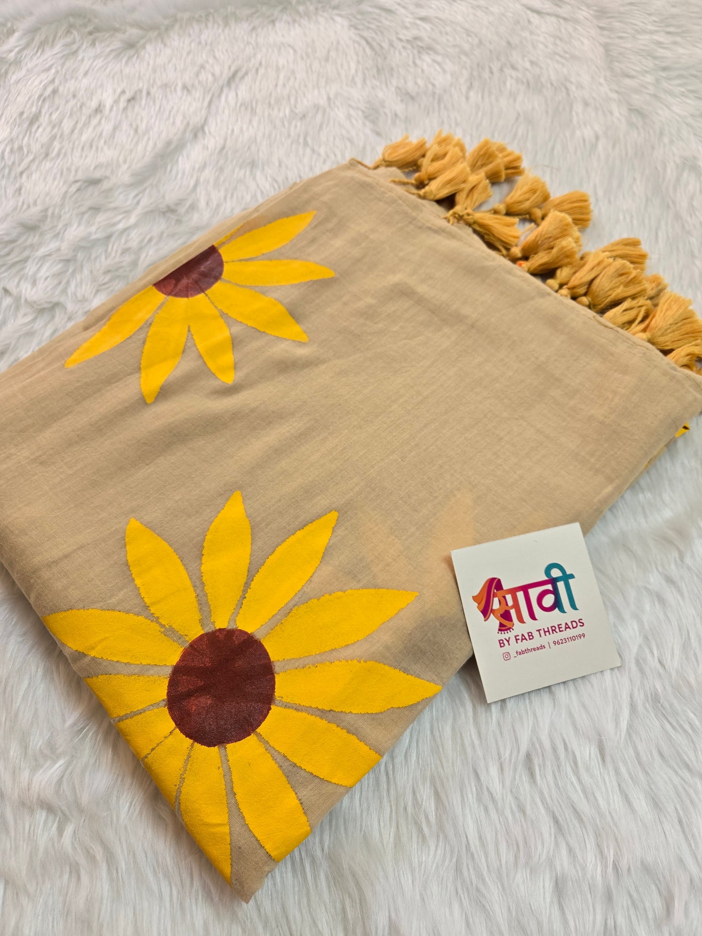 Sunflower Hand Painted Mul Cotton Saree