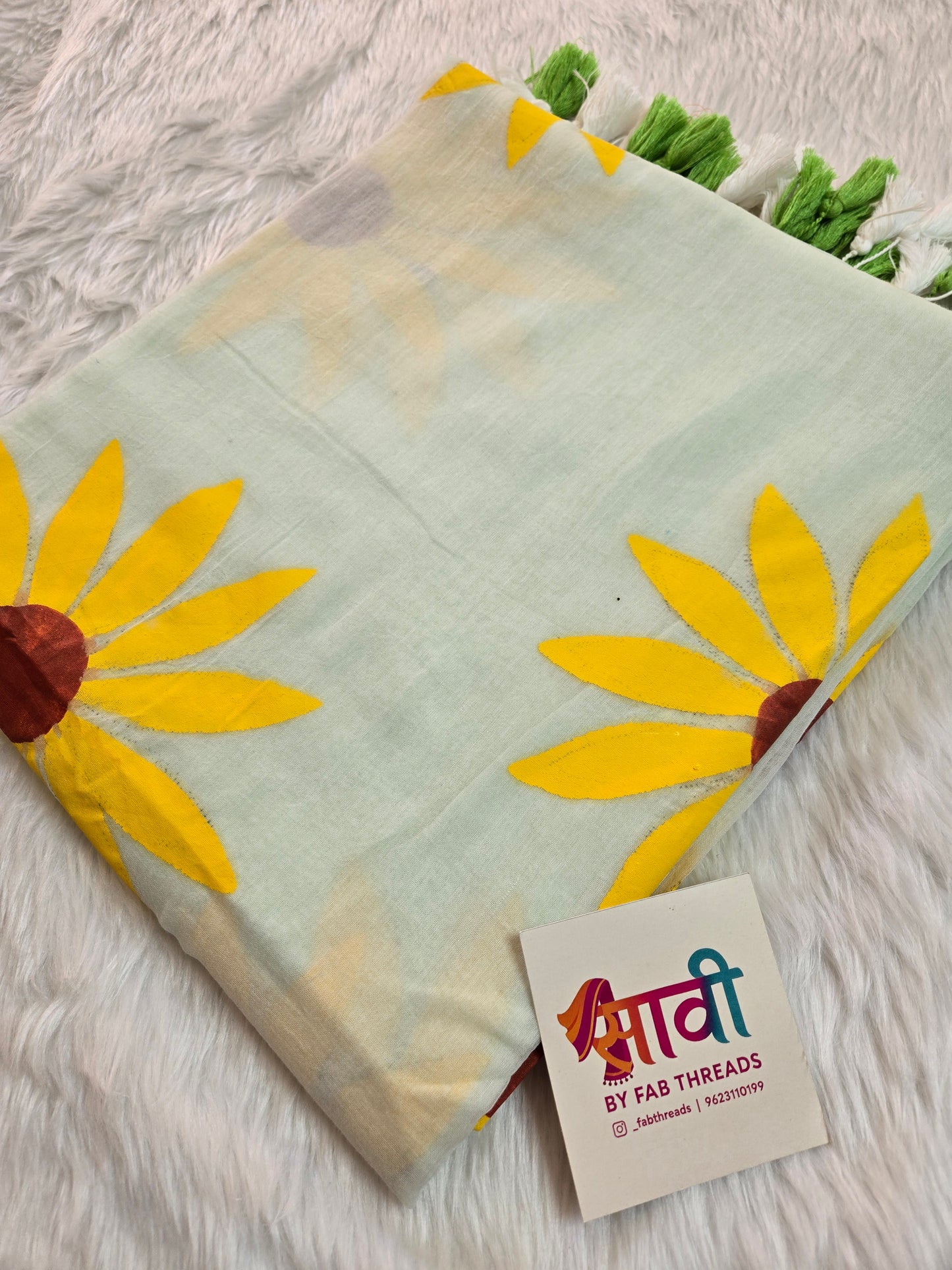 Sunflower Hand Painted Mul Cotton Saree