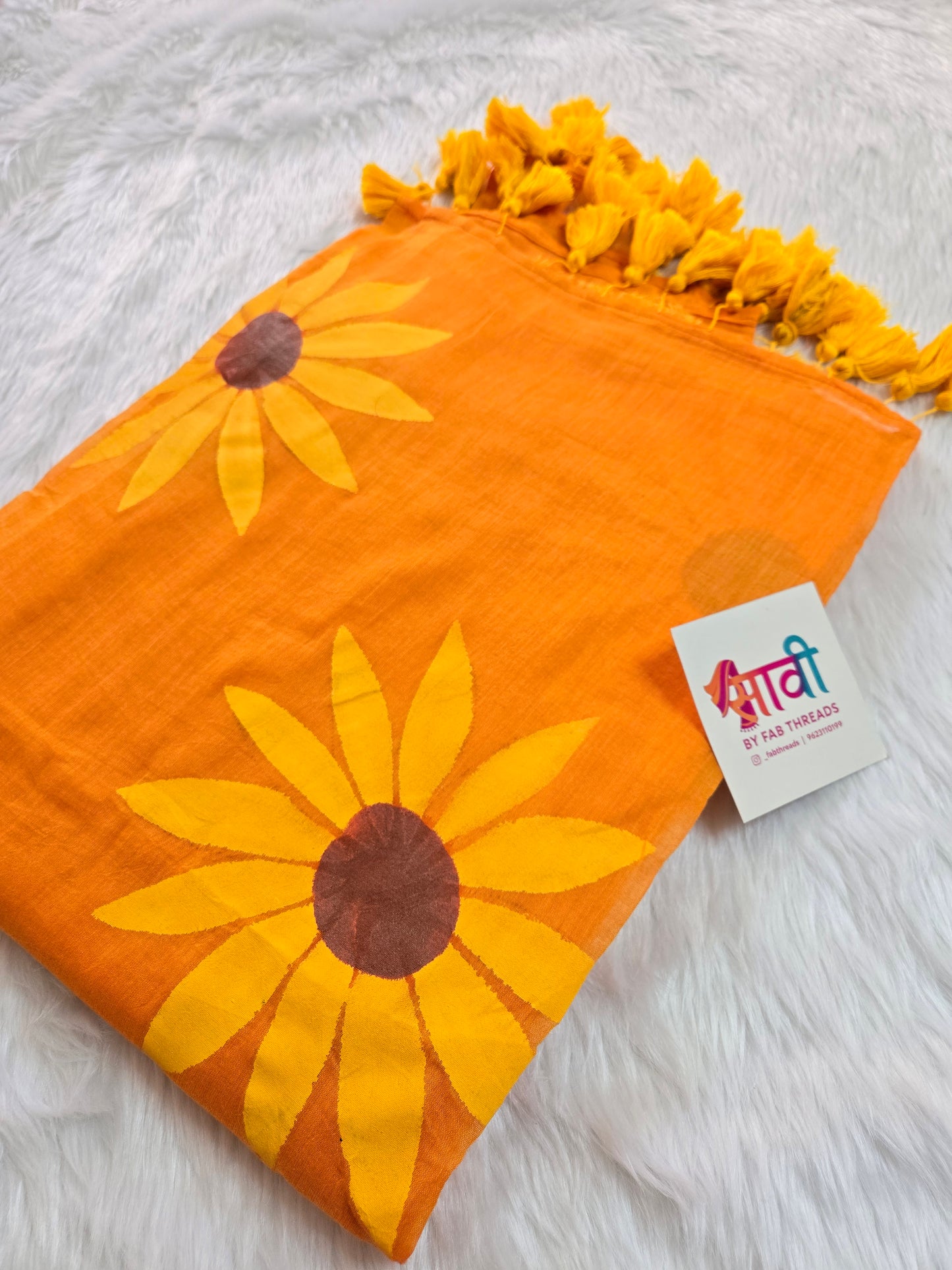 Sunflower Hand Painted Mul Cotton Saree