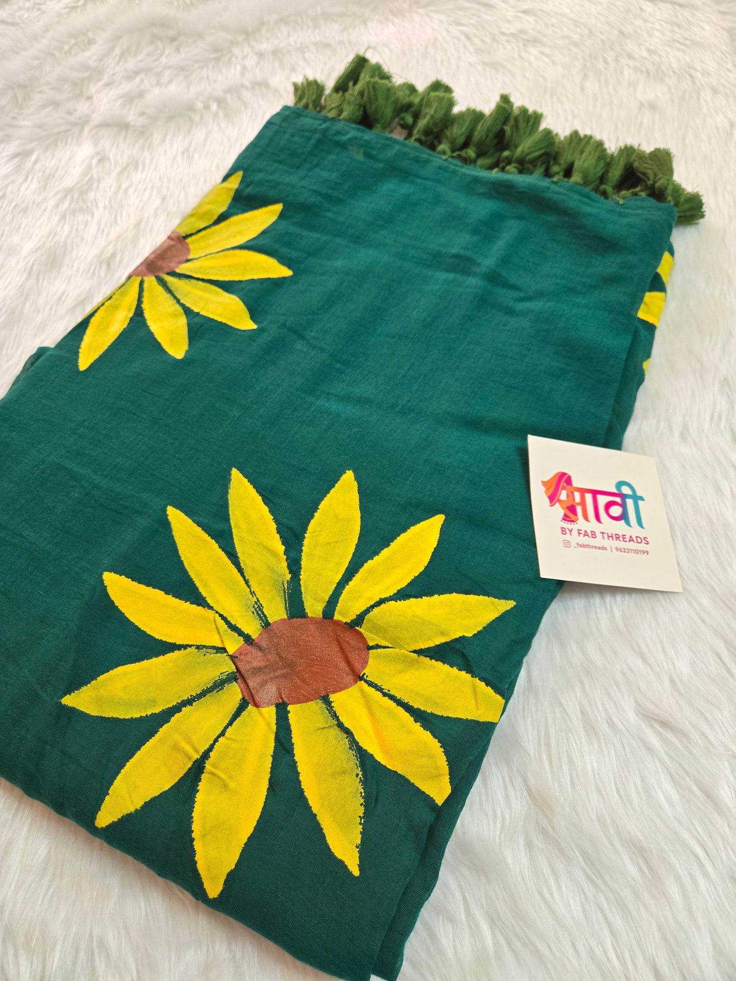 Sunflower Hand Painted Mul Cotton Saree