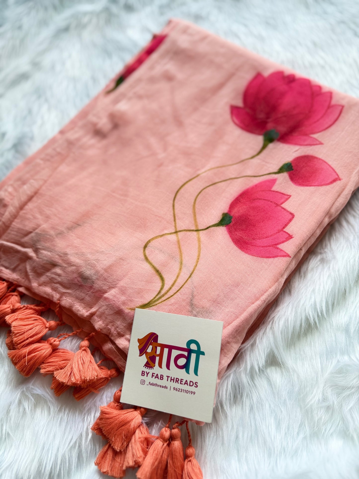 Pischwai Lotus Hand Painted Saree