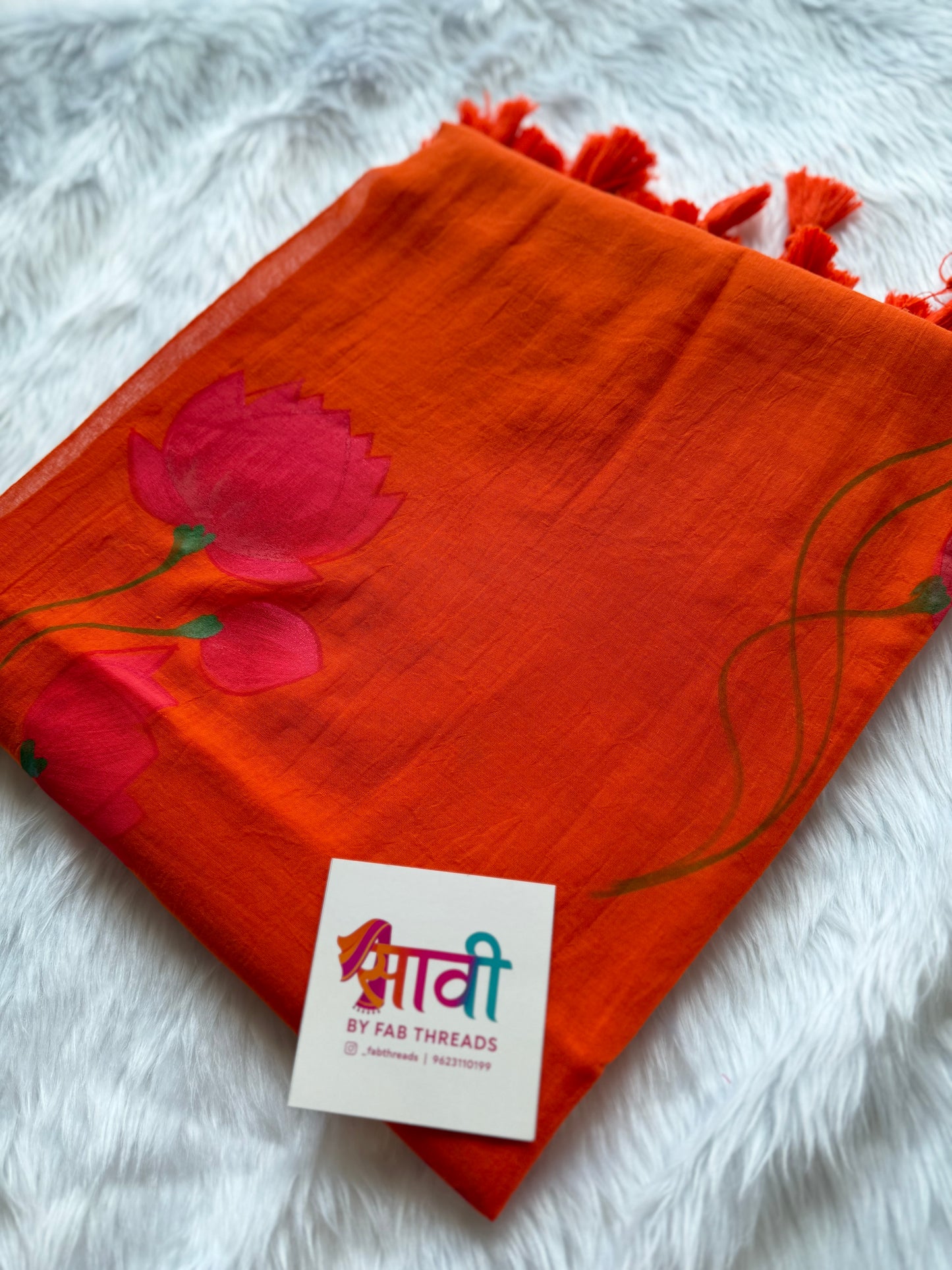 Pischwai Lotus Hand Painted Saree