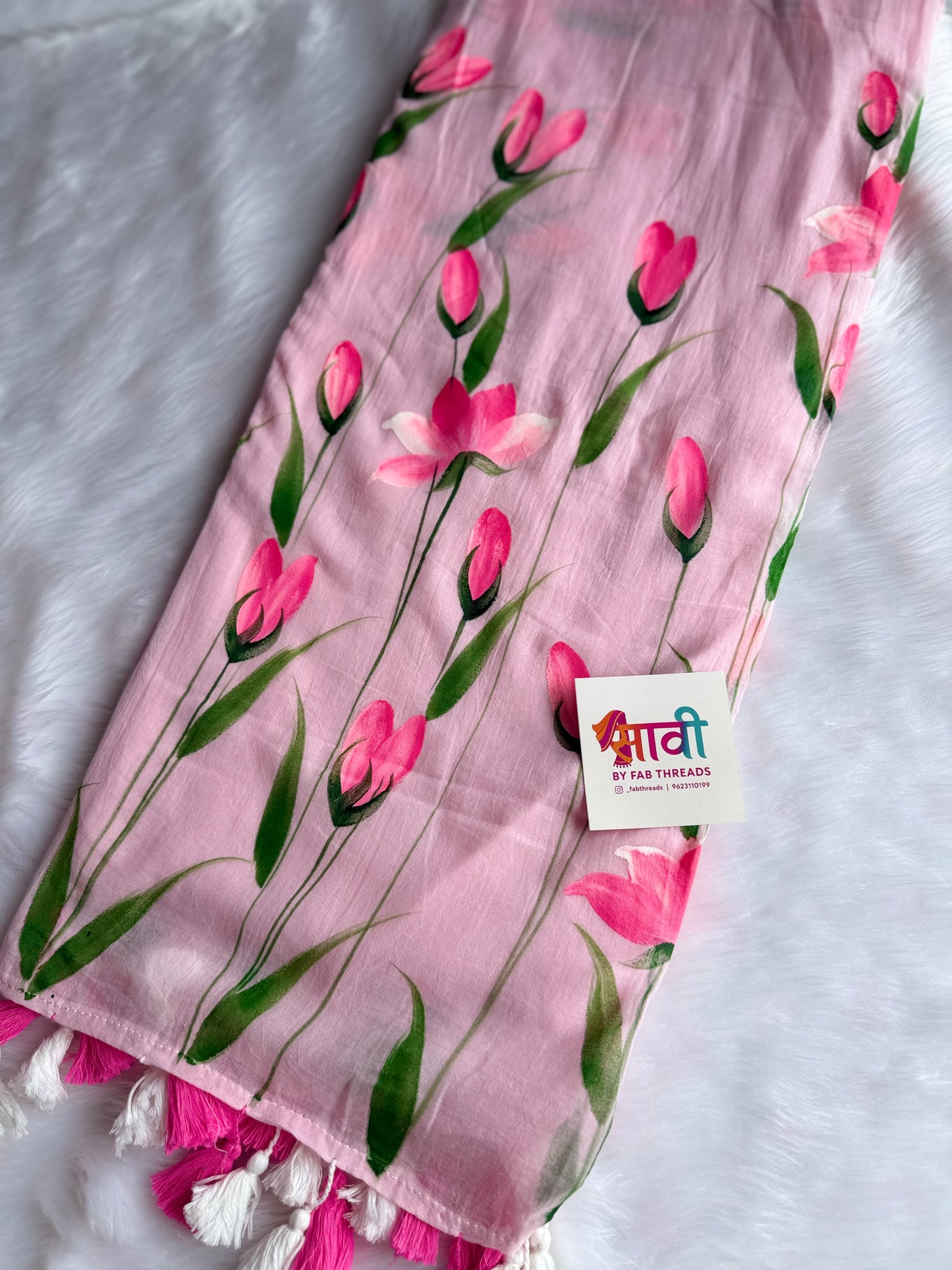 Blush Bloom Hand Painted Mul Cotton Saree