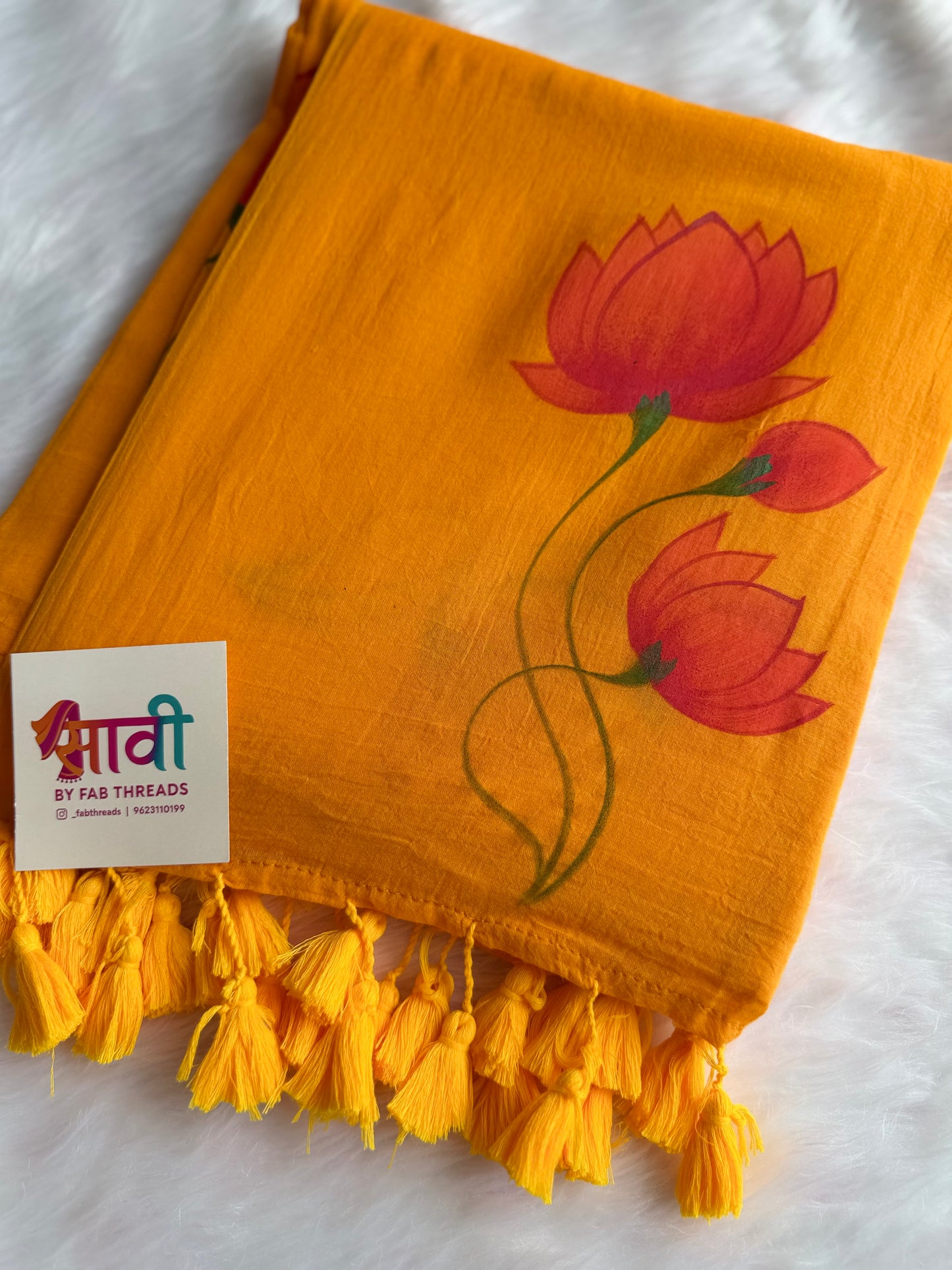 Pischwai Lotus Hand Painted Saree