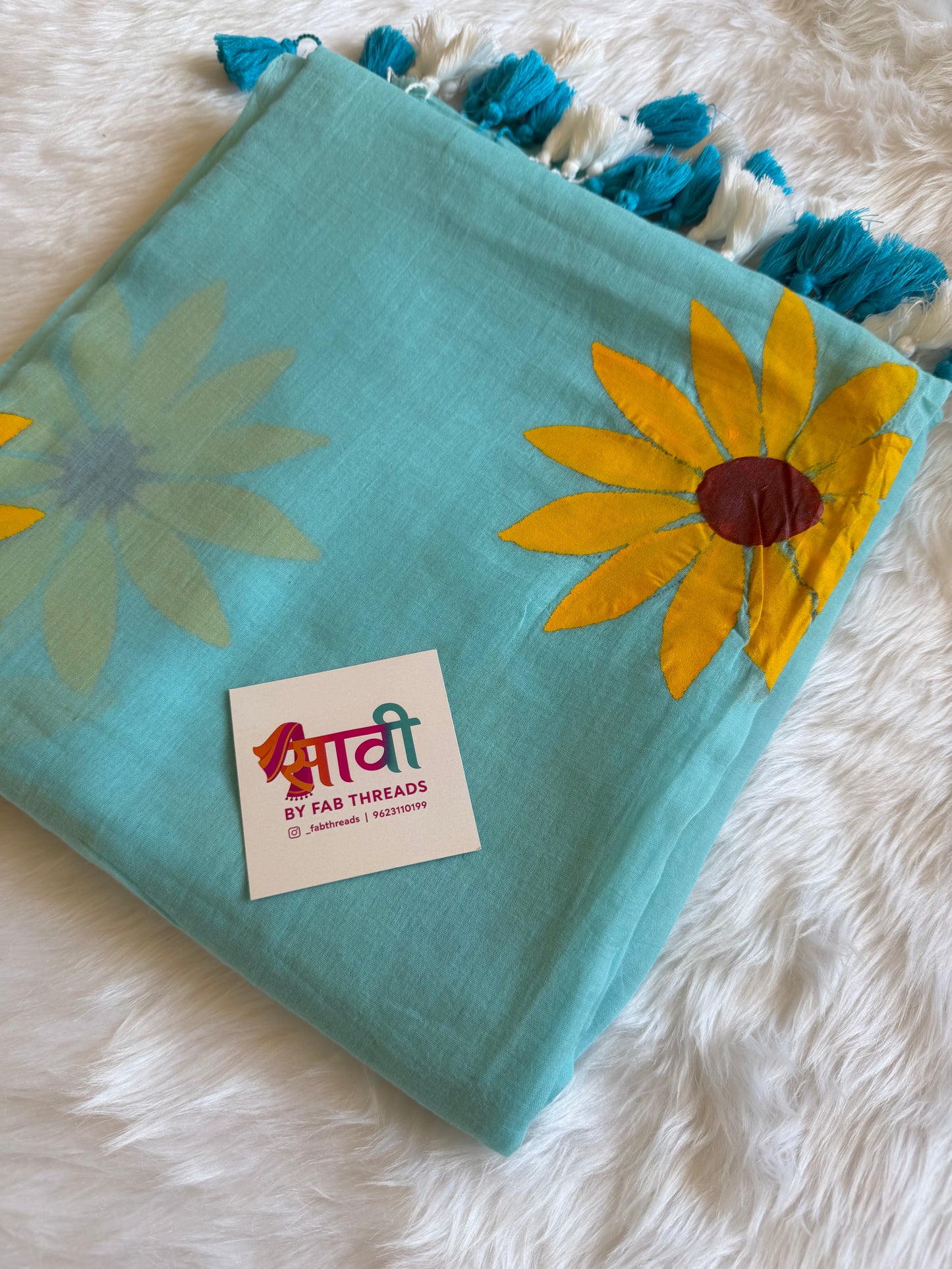 Sunflower Hand Painted Mul Cotton Saree
