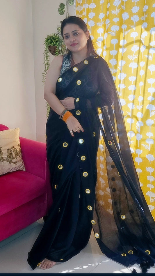 Aaeena Real Mirror Work Saree